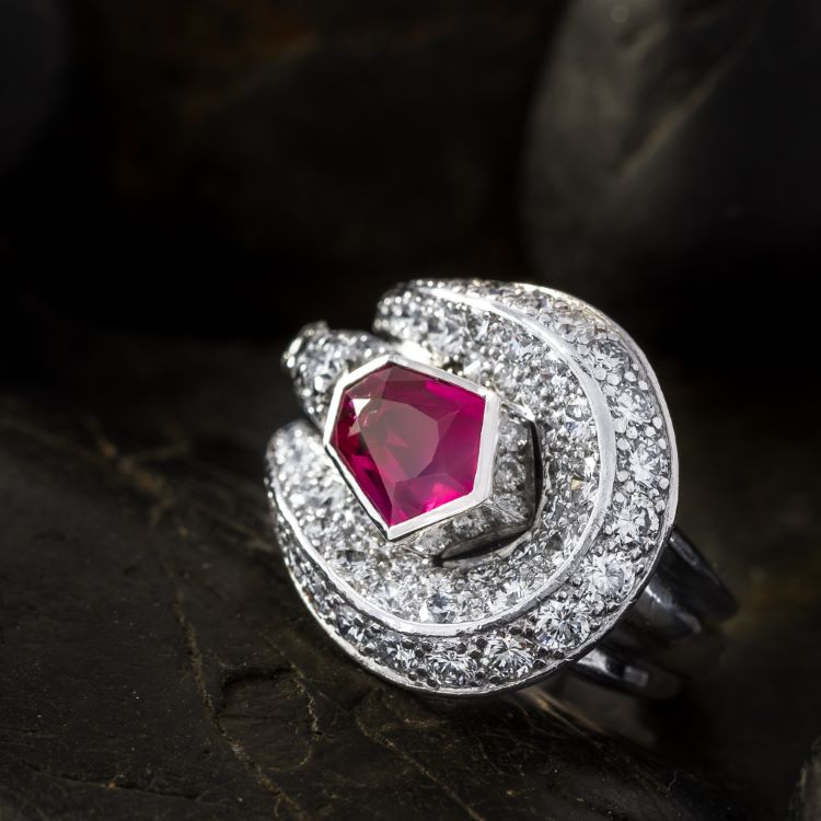 Platinum Ruby Diamond Ring, c 1930s