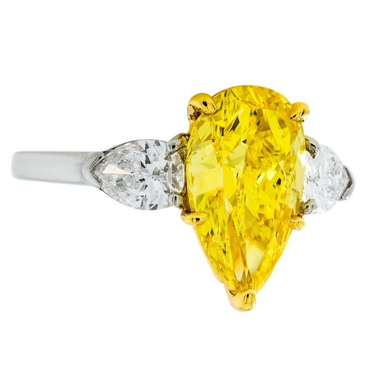 Platinum and 18 Karat Yellow Gold Fancy Vivid Yellow Diamond and White Diamond Ring