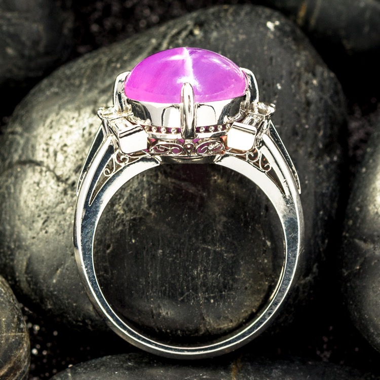 Platinum Pink Star Sapphire and Diamond Ring