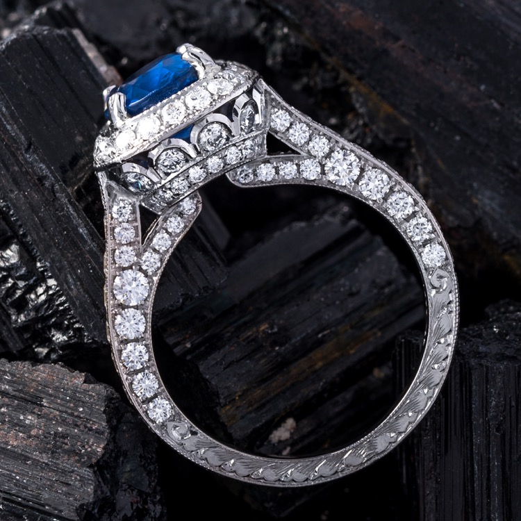 No Heat Burma Sapphire and Diamond Platinum Ring