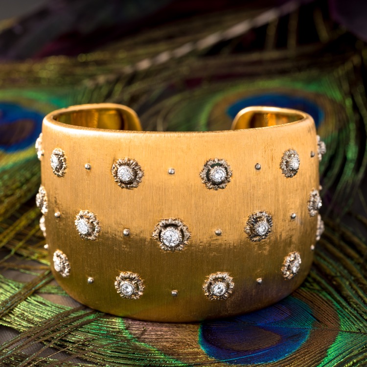 Buccellati Diamond Cuff Bracelet, 18 Karat Yellow Gold