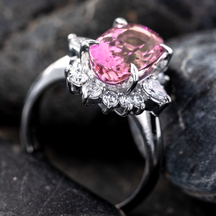 Platinum Pink Topaz and Diamond Ring