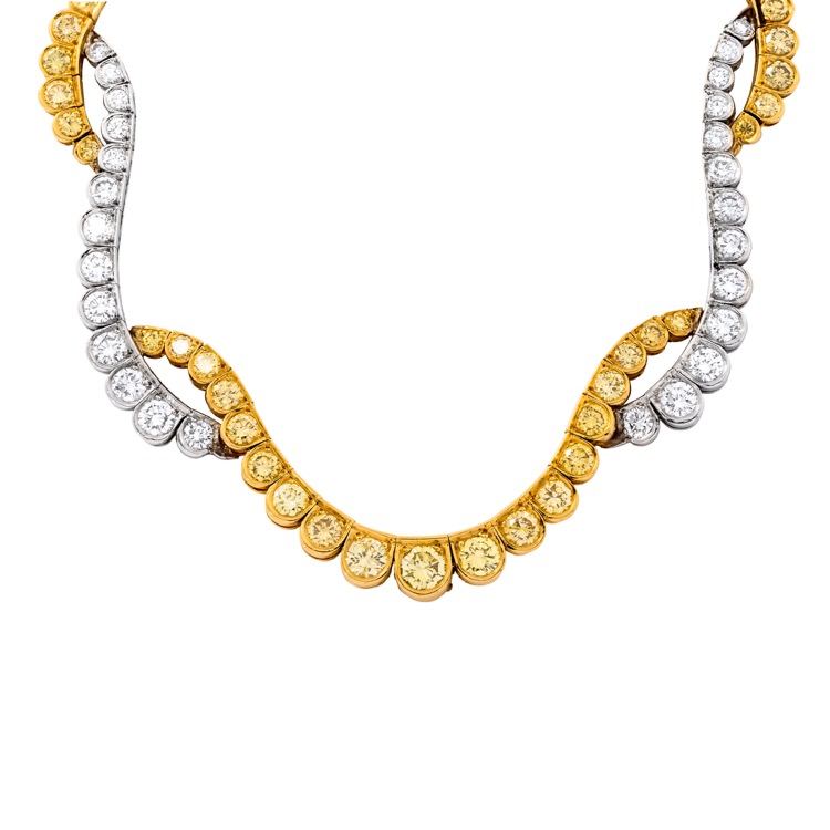 Oscar Heyman Yellow and White Diamond Necklace, Platinum