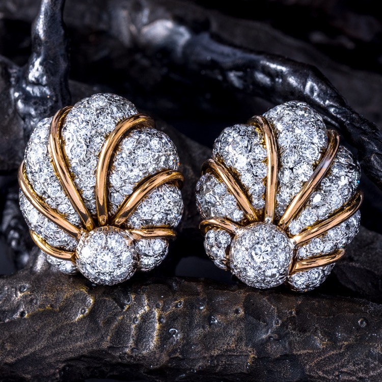 Pair of 18 Karat Gold Diamond Earrings
