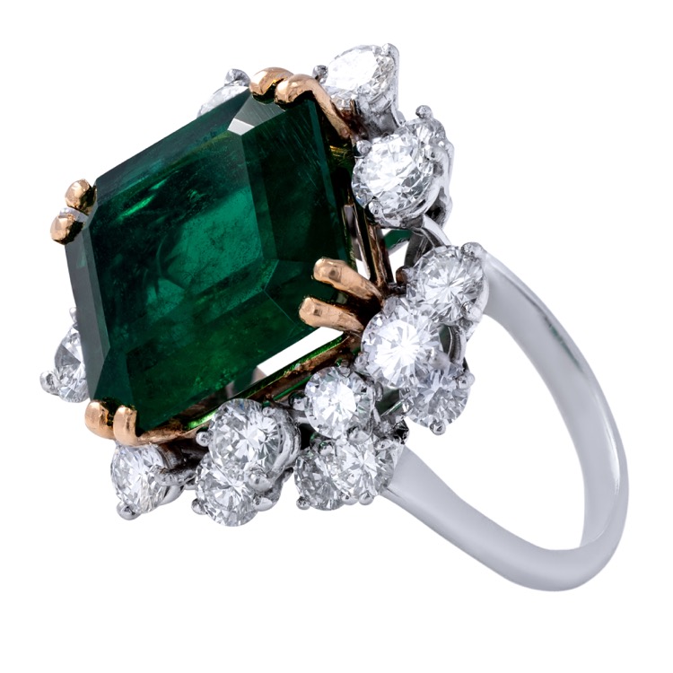 Emerald and Diamond Ring, Platinum and 18 Karat Yellow Gold