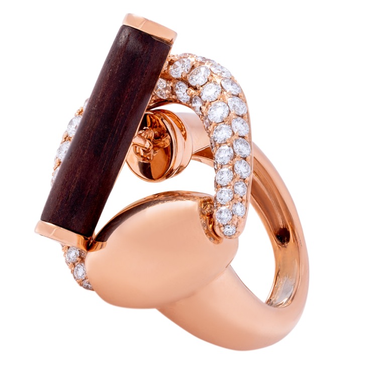 18 Karat Pink Gold Wood and Diamond Ring