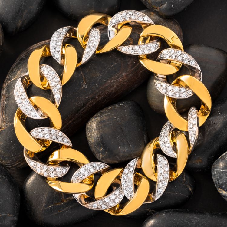 18 Karat Yellow Gold Diamond Curb Link Bracelet