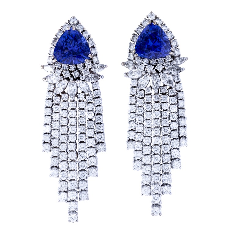 Sapphire and Diamond Dangle Earrings
