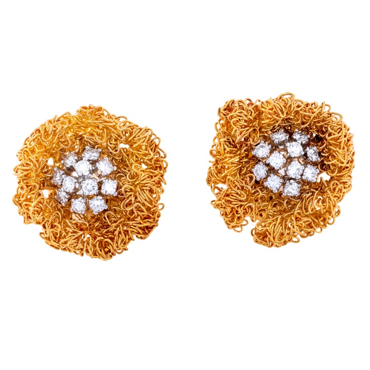 18 Karat Yellow Gold Diamond Earrings by Birks, French