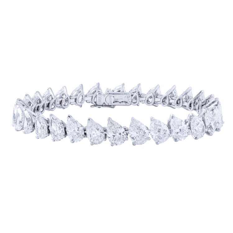 Cartier Straight-Line Pear Shaped Diamond Bracelet, Platinum