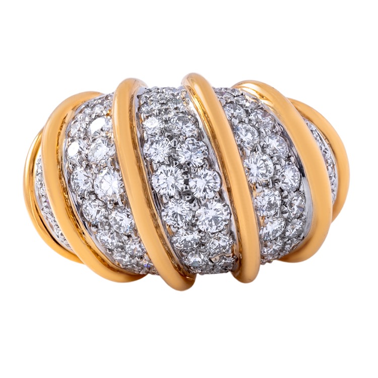 Verdura Diamond Cornetti Ring, 18 Karat Yellow Gold