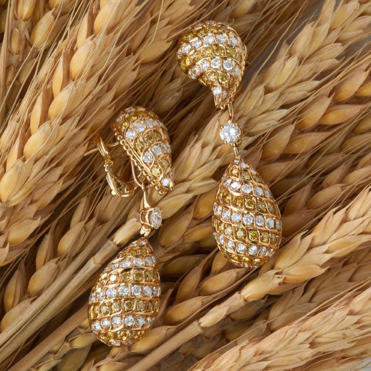 Yellow and White Diamond Earrings by Alexander Reza