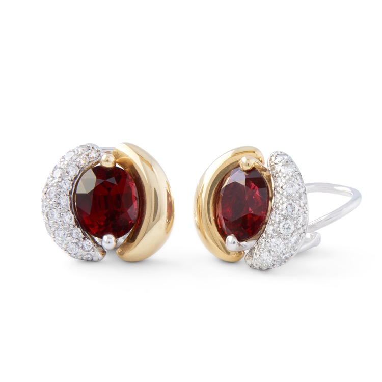 Pair of Burma No Heat Red Spinel and Diamond Earrings