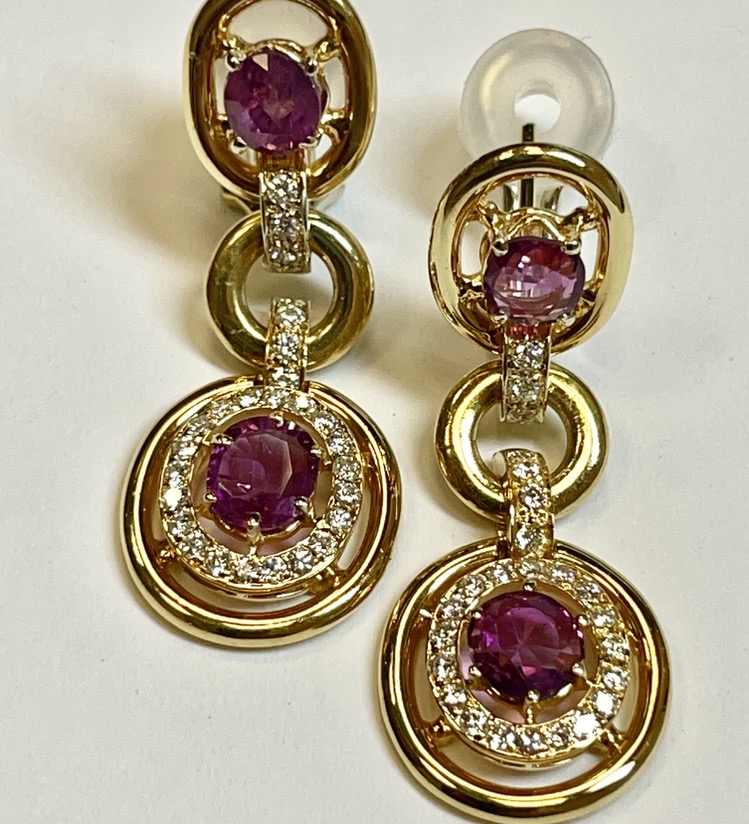 18 Karat Yellow Gold Ruby and Diamond Earrings