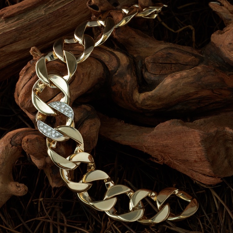 Tiffany & Co Solid Curb Link Diamond Bracelet, 18 Karat Yellow Gold