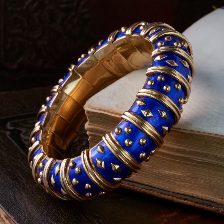 Schlumberger for Tiffany & Co Cobalt Blue Enamel Dot Losange Bracelet