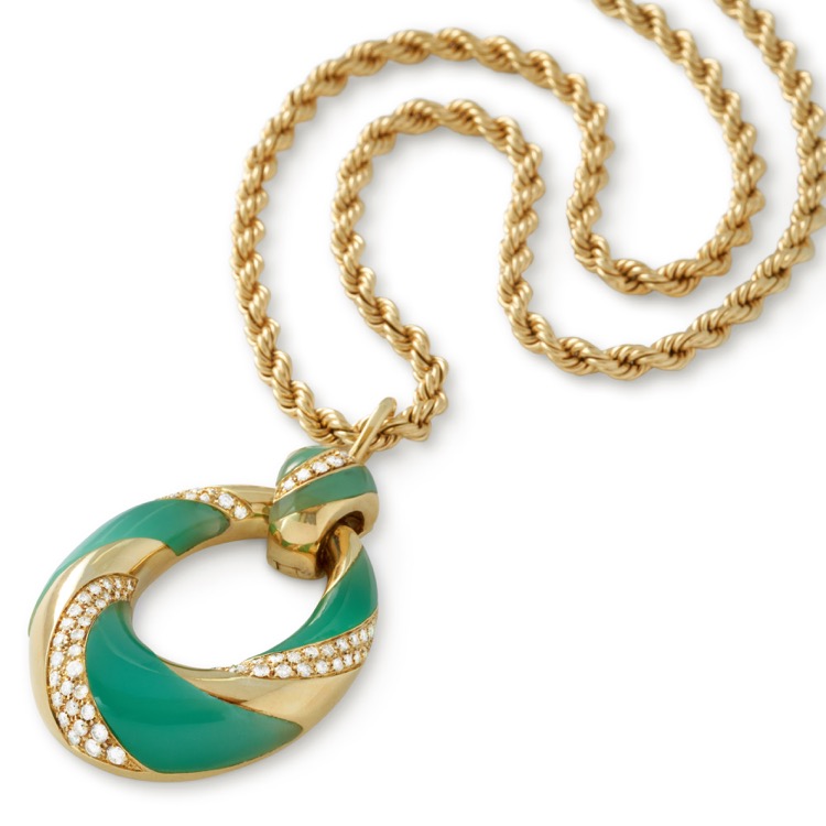 Van Cleef & Arpels Chrysoprase and Diamond Pendant Necklace