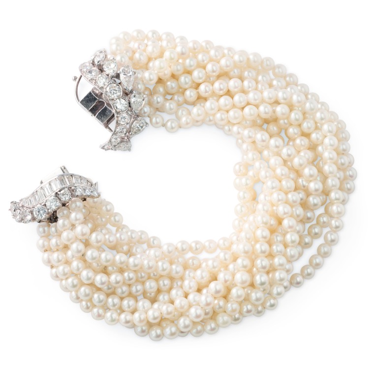 Pearl and Diamond Torsade Bracelet, Platinum