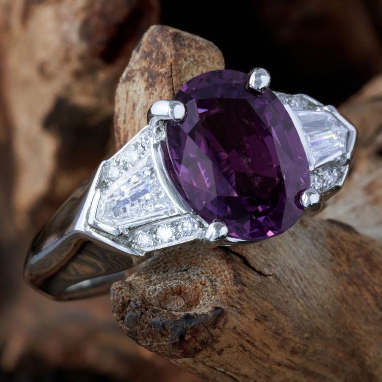 No Heat Purple Sapphire and Diamond Ring, Platinum