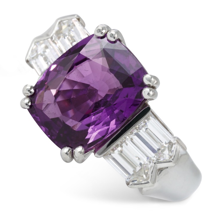 No Heat Purple Sapphire and Diamond Ring, Platinum