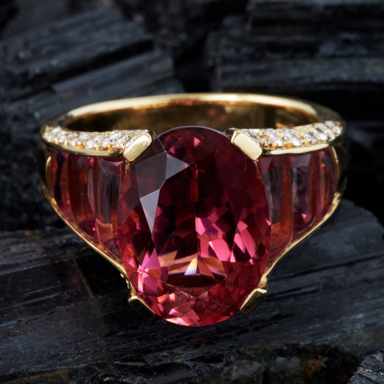 Pink Tourmaline and Diamond Ring, Italian