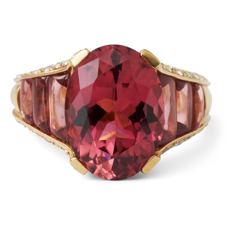 Pink Tourmaline and Diamond Ring, Italian