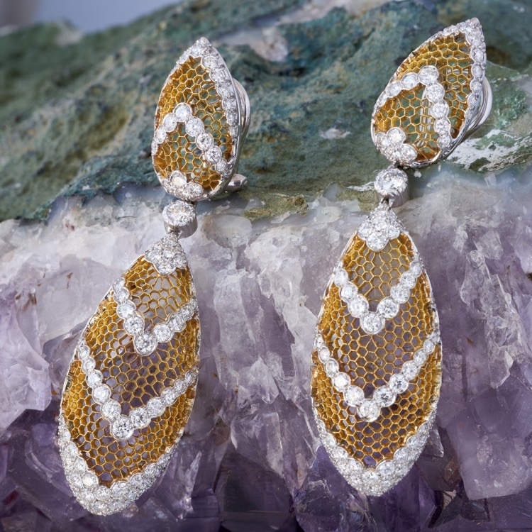Buccellati Diamond Tulle Earrings, 18 Karat Yellow and White Gold