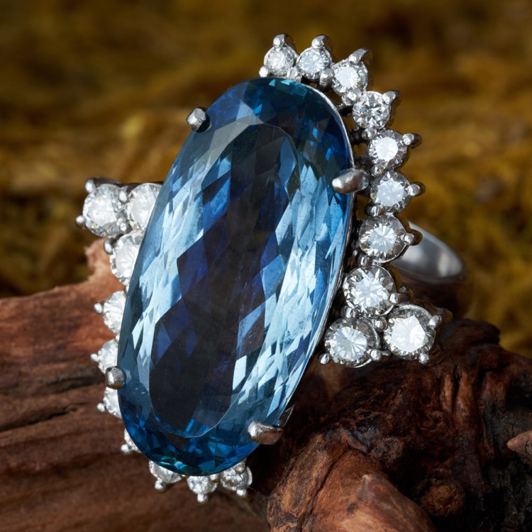 Aquamarine and Diamond Ring, Platinum
