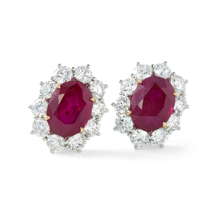 Ruby and Diamond Earrings, Platinum and 18K