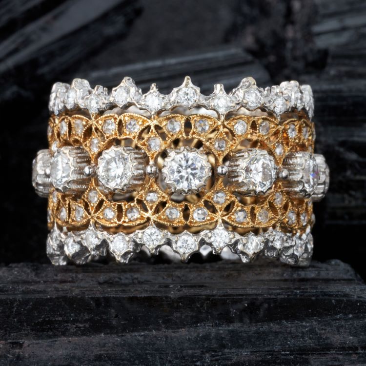 Buccellati Handmade Diamond Band Ring, 18 Karat Yellow and White Gold
