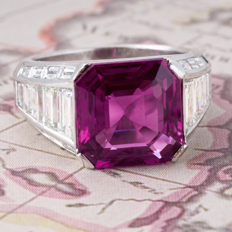 Pederzani Purplish Pink Sapphire and Diamond Ring, 18 Karat White Gold