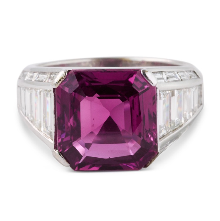 Pederzani Purplish Pink Sapphire and Diamond Ring, 18 Karat White Gold