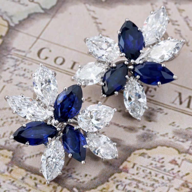 Harry Winston Sapphire and Diamond Earrings, Platinum