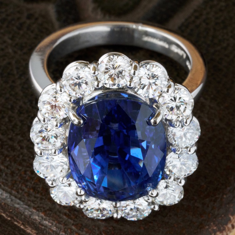 Ceylon No Heat Sapphire and Diamond Ring, Platinum
