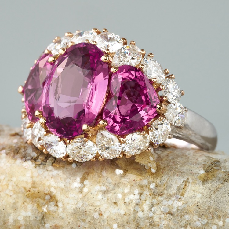 Pink Sapphire and Diamond Ring, 18 Karat White and Pink Gold