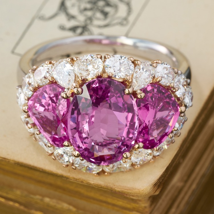 Pink Sapphire and Diamond Ring, 18 Karat White and Pink Gold