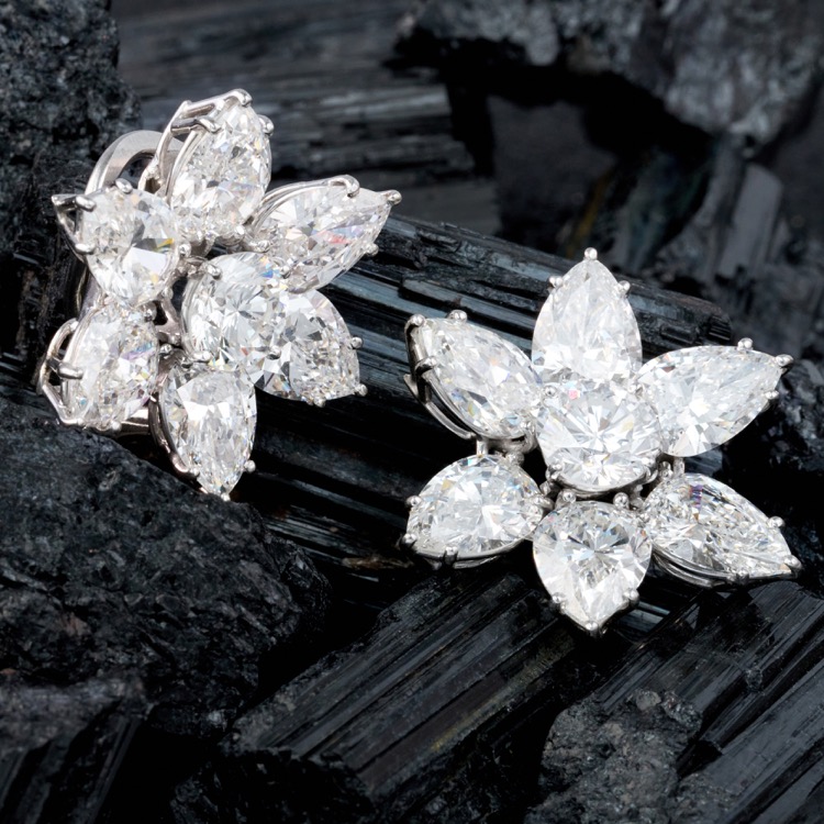 Handmade Platinum Diamond Cluster Earrings