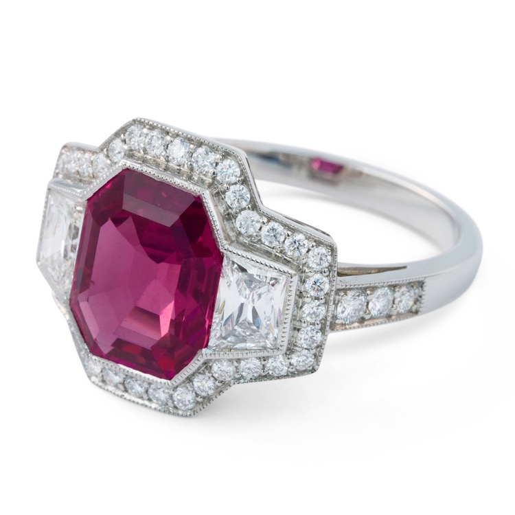 No Heat Pink Sapphire and Diamond Ring, Platinum