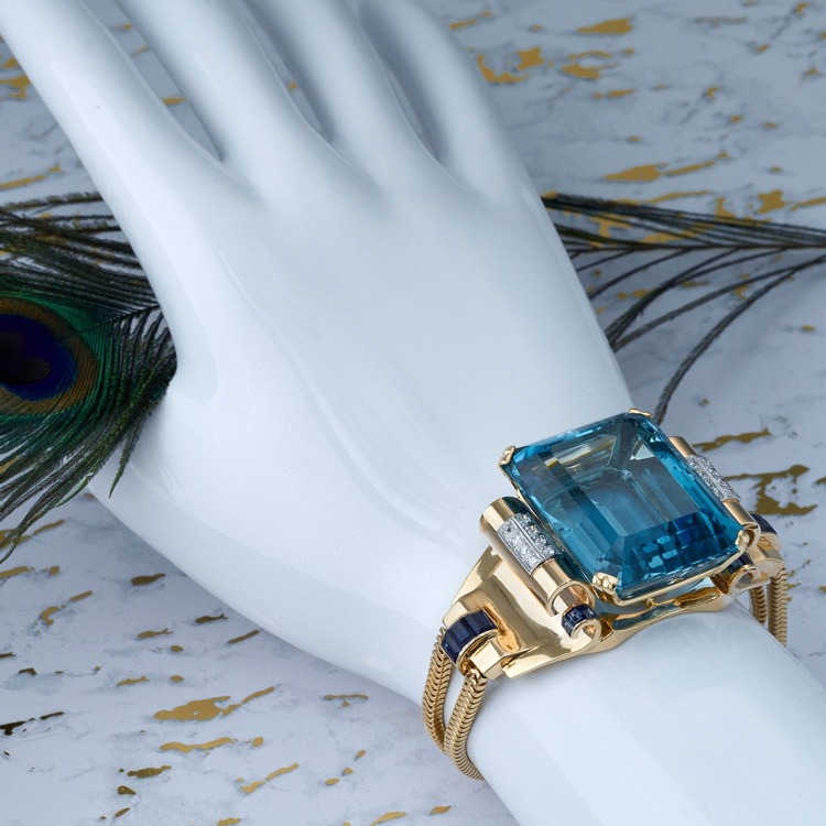 Tiffany & Co Aquamarine, Sapphire and Diamond Retro Bracelet