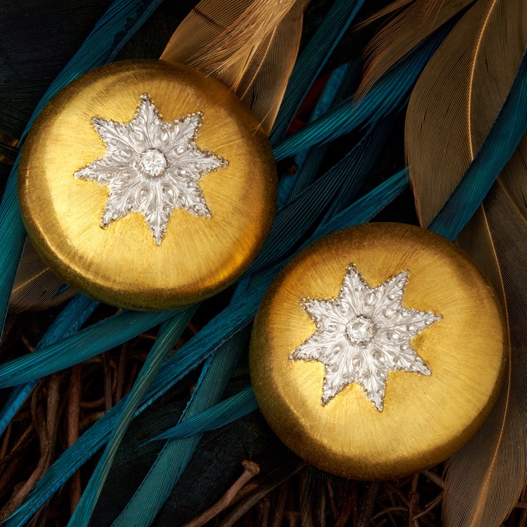 Buccellati Large Diamond Dome Earrings, 18 Karat Yellow and White Gold