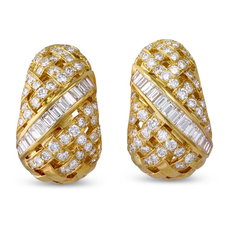 Tiffany & Co Diamond Earrings, 18 Karat Yellow Gold