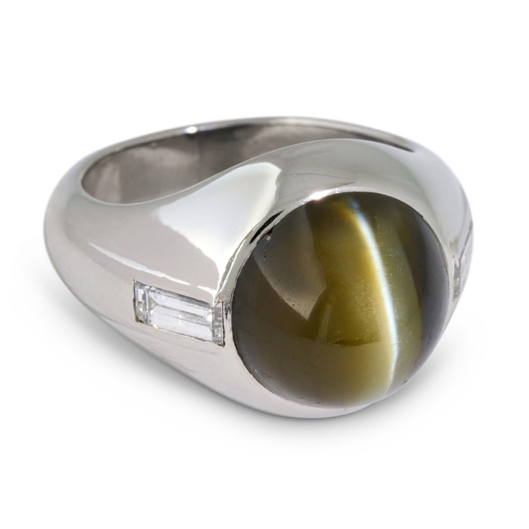 Cats-Eye Chrysoberyl and Diamond Ring, Platinum