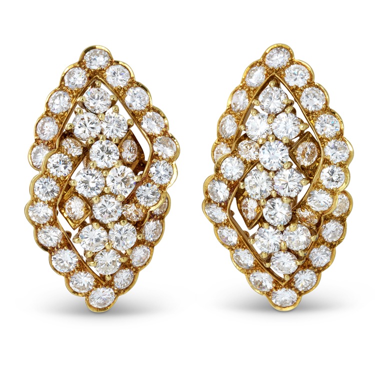 Van Cleef & Arpels Diamond Earrings, 18 Karat Yellow Gold