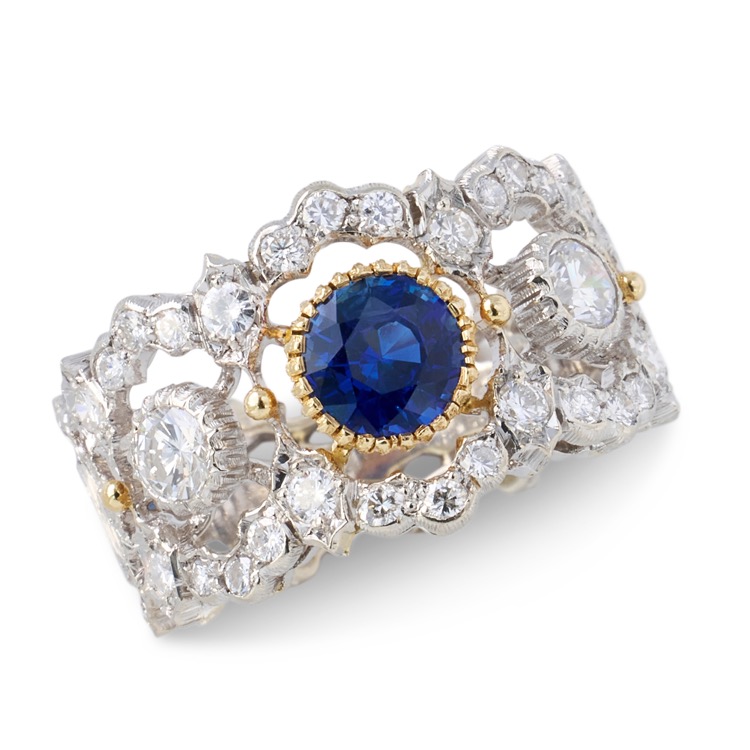 Buccellati Sapphire and Diamond Ring, 18 Karat White Gold