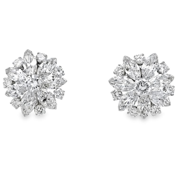 Diamond Cluster Earrings, Platinum and Gold