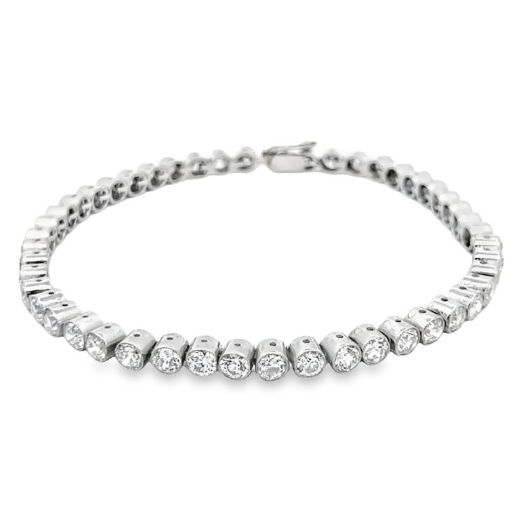 Antique Collet Set Diamond Straight-Line Bracelet, Platinum