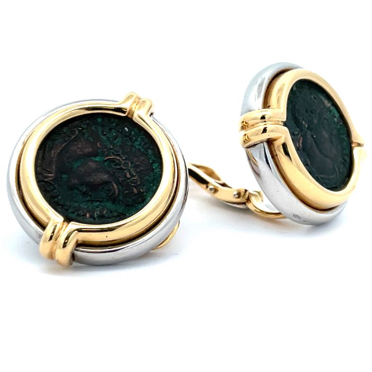 Bulgari Monete Earrings, 18 Karat Yellow Gold and Platinum