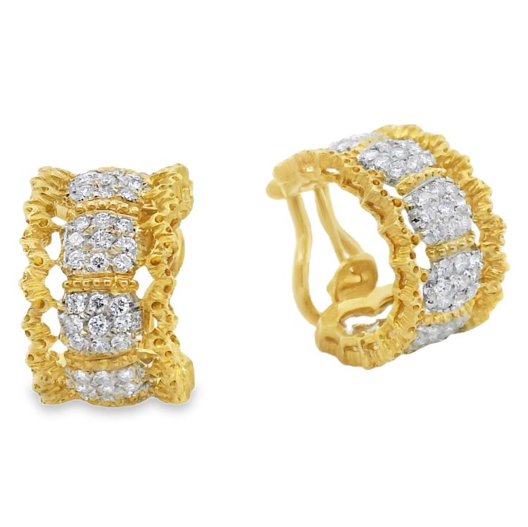 Buccellati Diamond Earrings, 18 Karat White and Yellow Gold