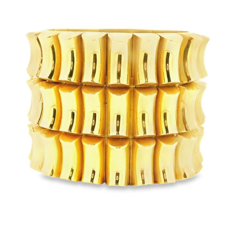 Wide 18 Karat Yellow Gold Bracelet, c 1950s