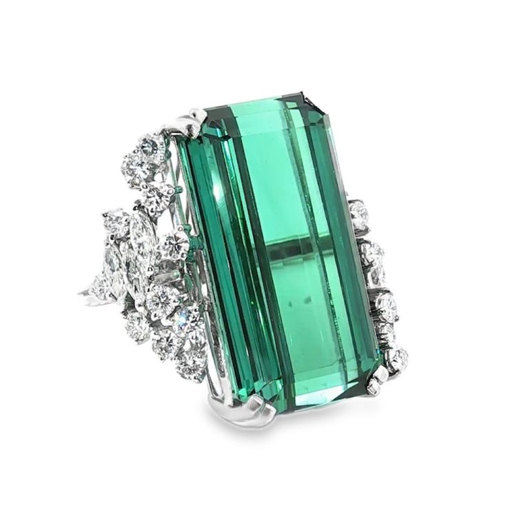 Green Tourmaline and Diamond Ring